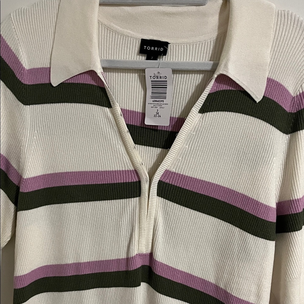Torrid Cream Sweater with Green and Purple Stripes